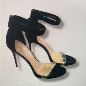 Vince Camuto Imagine Black Velvet Stilettos Ankle Strap Zipper Back‎ - Size 6